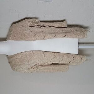 Cupio Open Front Cardigan Sweater Fringe Tassel Longsleeve Lapel Collar Casual M